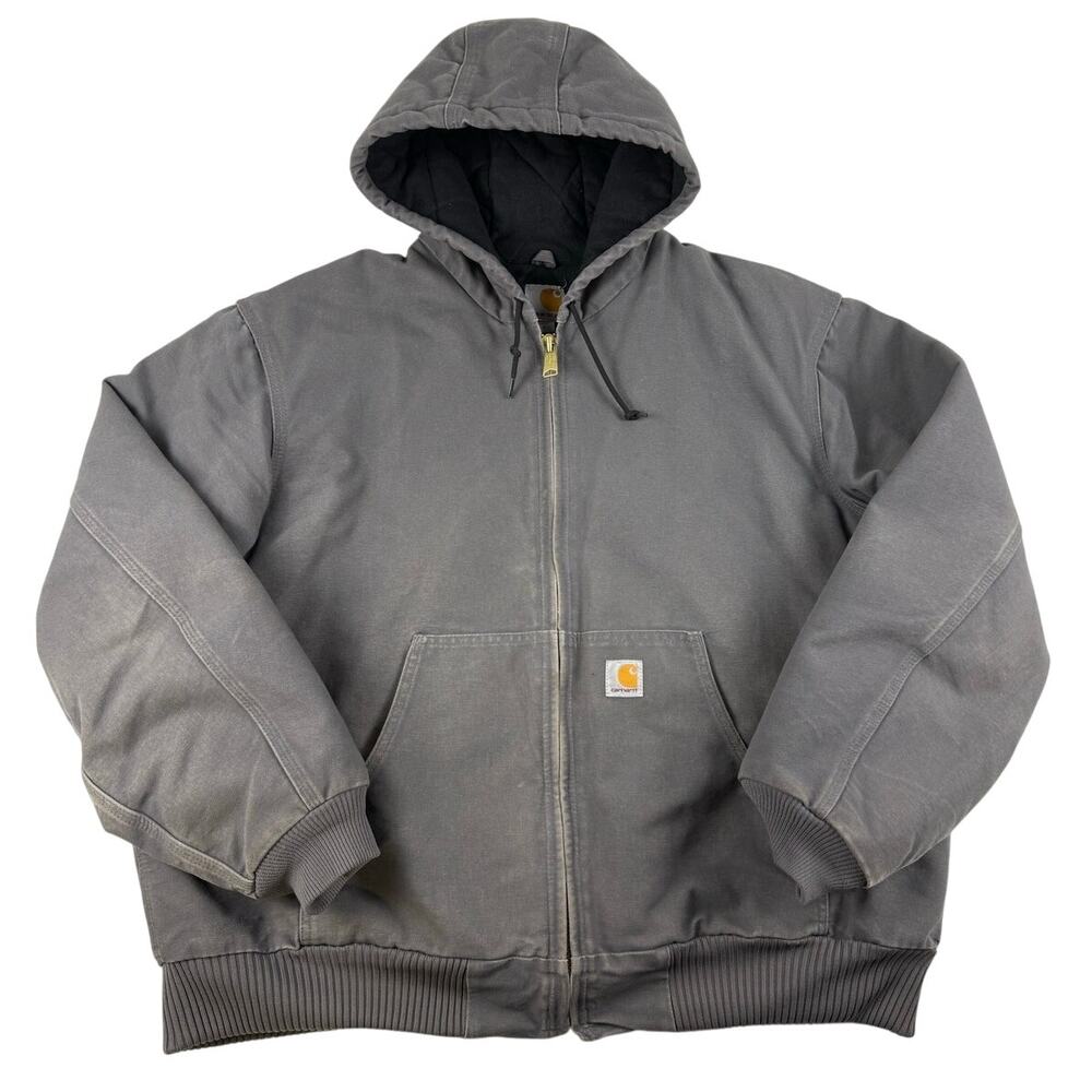 Carhartt Light Gray Gravel J140-GVL Duck Work Quilted Jacket With Hood Size XL